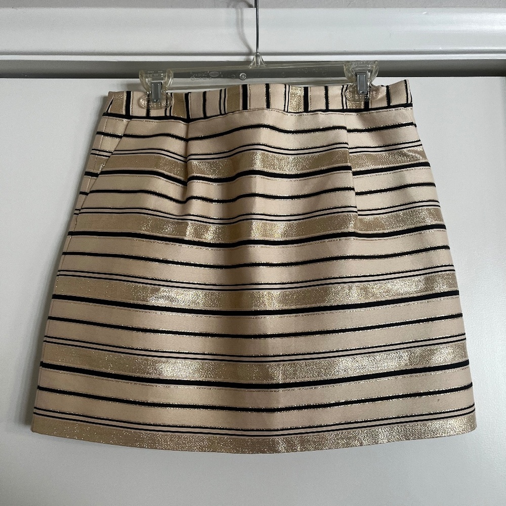 J. Crew Gold Striped Party Mini Skirt 10